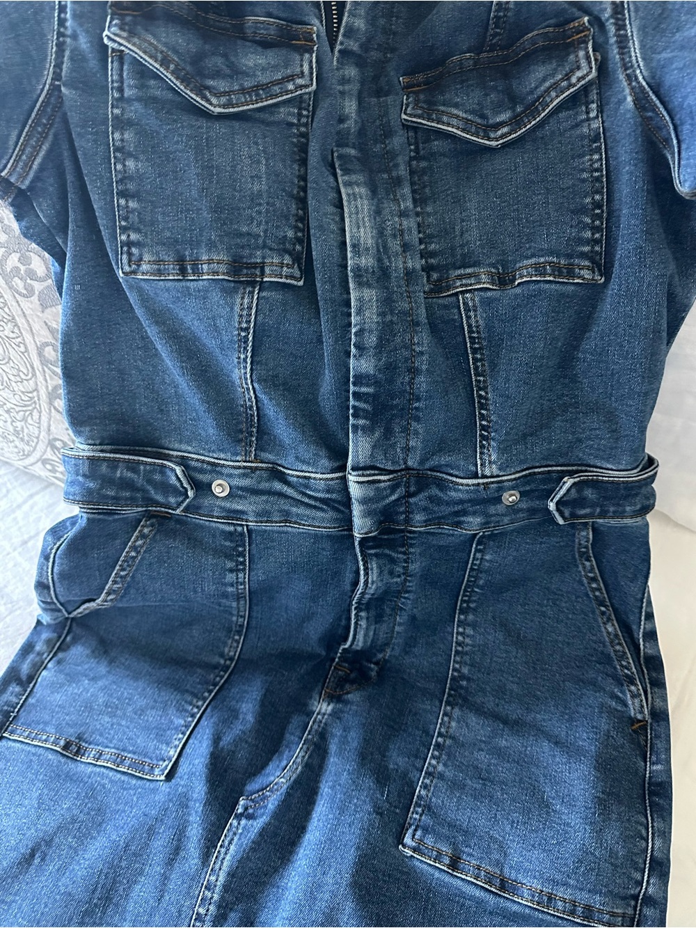 Good American Blue Stretch Denim Maxi Dress with Front Slit - Picture 6 of 8